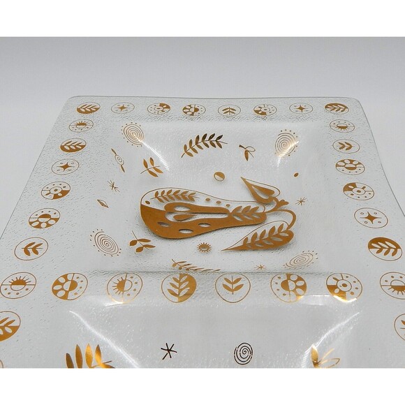 Georges Briard Gold Forbidded Fruit Divided Glass Signed Serving Relish Dish - Picture 10 of 13